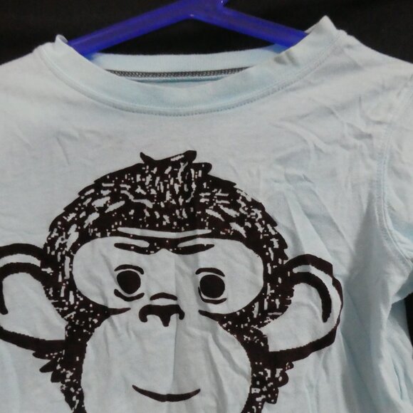 CARTER'S | size 5 | Light Blue Monkey Shirt With Contrasting White Sleeves | EUC - Picture 5 of 16